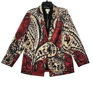 Chico’s Soft Printed Blazer Jacket Size 2 Large Red Maple NEW 570217397 Abstract